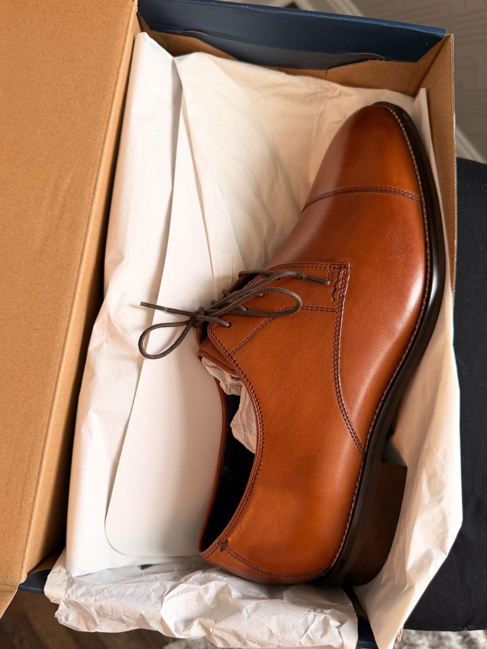 Cole Haan Men’s British Tan Leather Cap-Toe Derby - Picture 4 of 6
